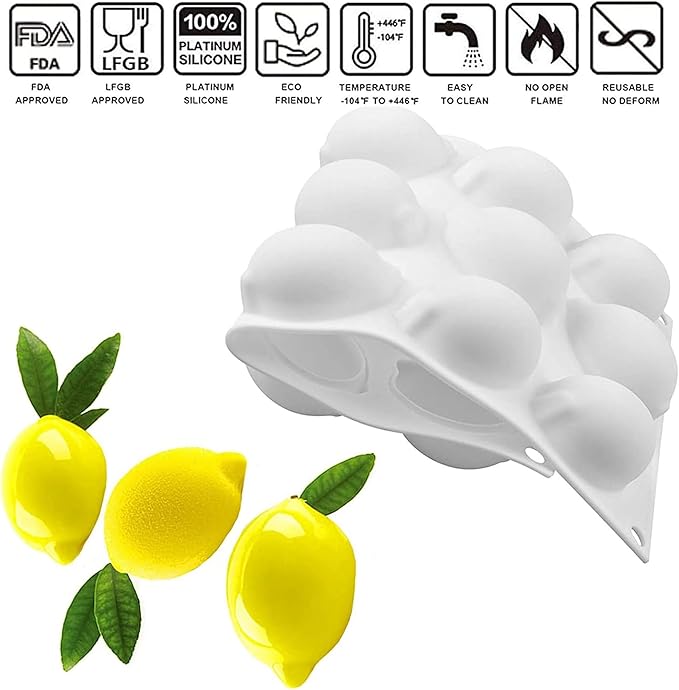 OCPO KITCHEN Lemons Silicone Mold for Baking Mousse Cake, Candy, Chocolate Dessert, Pastry, Ice Cream, Pudding, Lemon (15-Cavity)