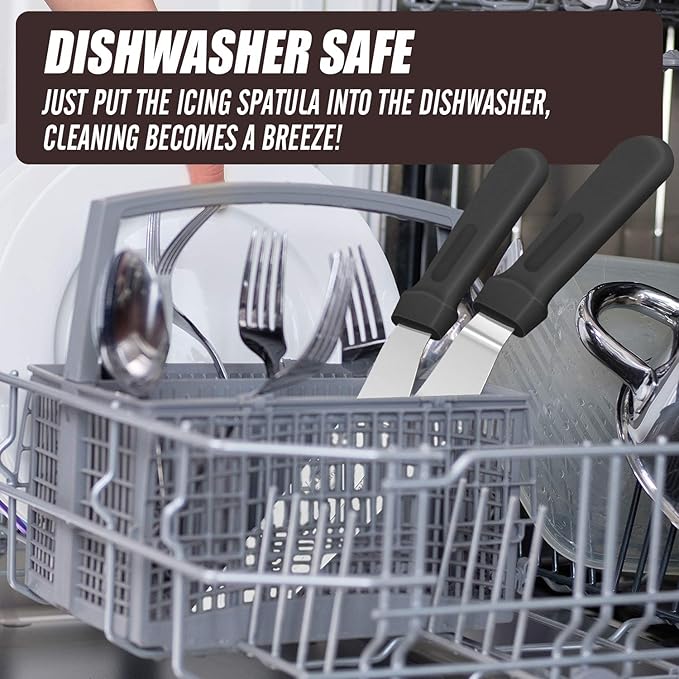 Walfos Icing Spatula, Stainless Steel Cake Spatula with Sturdy and Durable Handle Cake Decorating Spatula - Multi purpose Use for Home, Kitchen or Bakery (6” Angled + 8" Straight)…