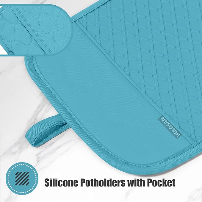 Oven Mitt and Pot Holders Sets, Quilted Cotton Terry Cloth,Non-Slip Pot Holder, Silicone Oven Mitt Heat Resistant, Oven Mittens 7.3"x14.2", Hot Pad 7"x10" & Dish Cloths 13"x25"