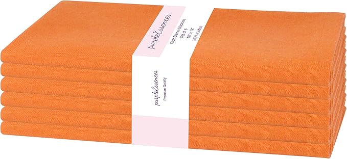 PurpleEssences Set of 6 Cloth Dinner Napkins 100% Cotton 18x18 Inch - Soft Durable Washable - Ideal for Farmhouse Party Christmas Holiday Winter - Perfect Everyday Use Table Linen - Orange