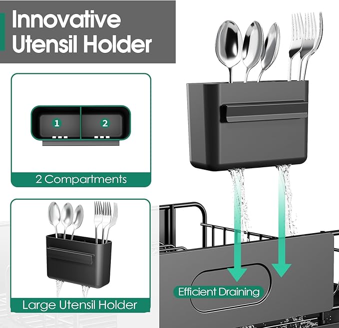 Extendable Dish Drying Rack for Kitchen Counter, Large Expandable Dish Rack with Multifunctional Drainboard for Pan Pot, Collapsible dish drainer, Foldable Plate Strainer for Home Countertop Storage