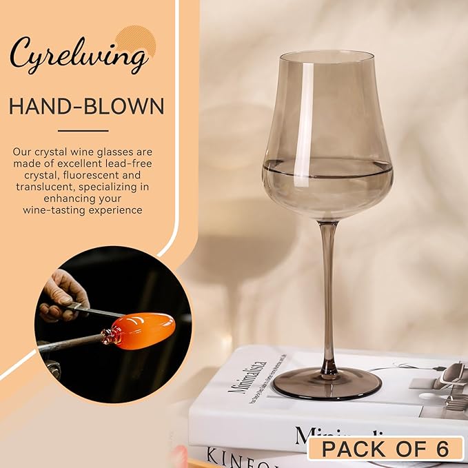 Colored Wine Glasses Set of 6-18oz Hand Blown Colorful Wine glasses - Unique Gift for Birthday,Wedding, housewarming