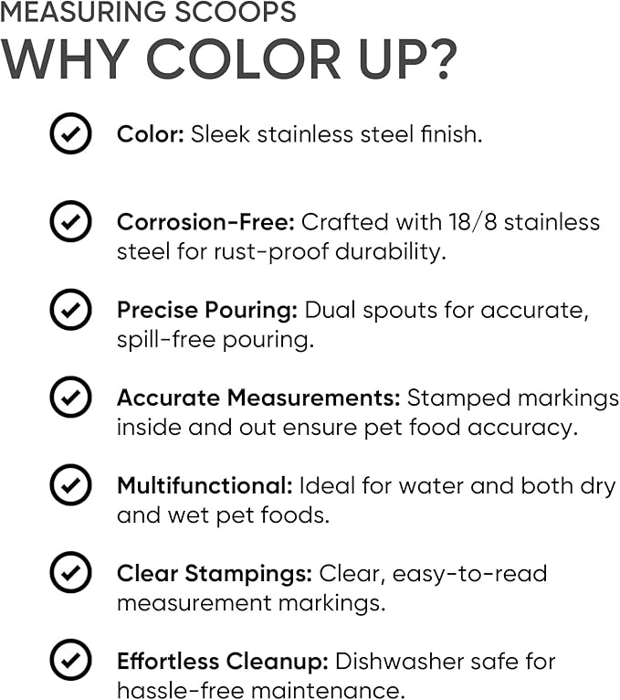 Color Up ¾ Cup Pet Food Scoop – Stainless Steel Dog Food Scoop Cup (12 Tbsp) – Heavy-Duty, Rust-Resistant Measuring Scoop for Dogs, Cats, Birds & Rabbits – Ideal for Dry Food & Treats