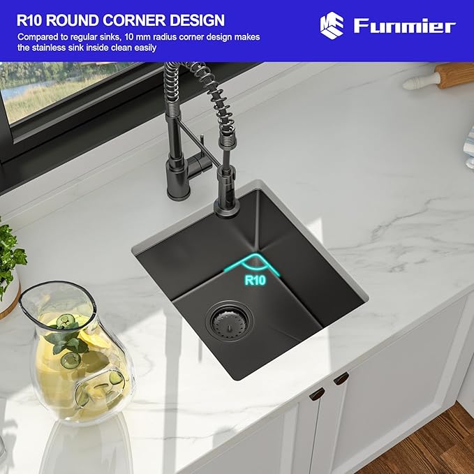 Black Bar Sink - 15 x 17 Undermount Kitchen Sinks Gunmetal Black Stainless Steel Single Bowl 16 Gauge Handmade Outdoor Wet RV Sinks