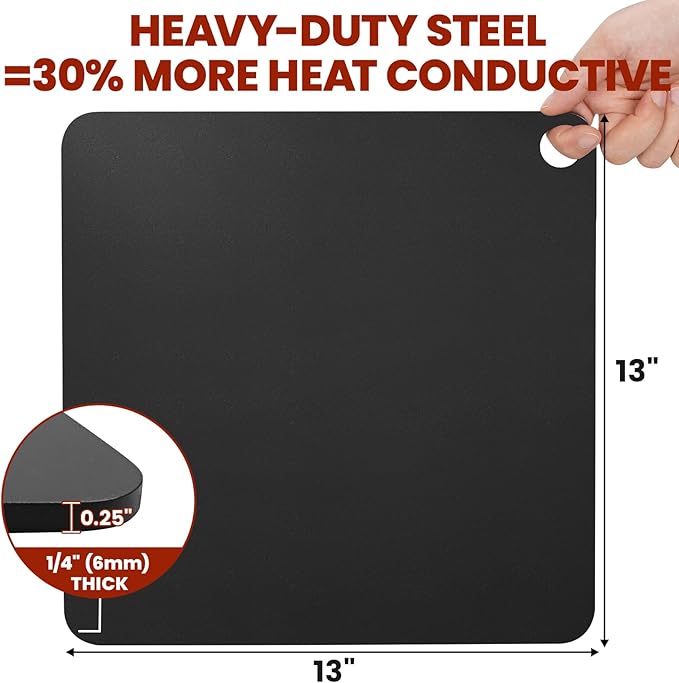 1MORE Pizza Steel for Oven,13"x13"Steels Pizza for Grill,1/4" Thick Pre-Seasoned Pizza Cooking Steel for Artisan Pizza, Bread, BBQ Restaurant-Quality Crisp Crust | Perfect for Oven Baked