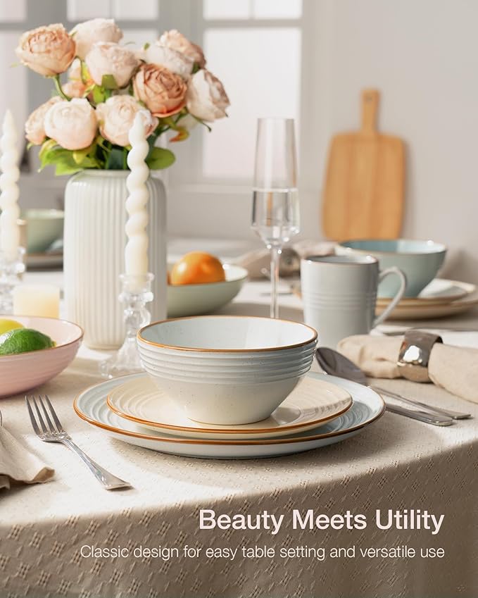 Famiware Jupiter Dinnerware Set with Pasta Bowl, Plates and Double Bowls Dish Sets for 4 (16 Pieces), Microwave and Dishwasher Safe, Chip and Scratch Resistant, Multi-color