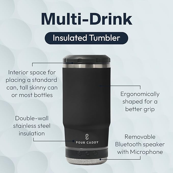 Chill & Brew, Insulated Can & Bottle Holder, Bluetooth Cup with Speaker, Fits 12 oz Cans, Skinny Cans, Most Bottles & Cold Drinks, Black