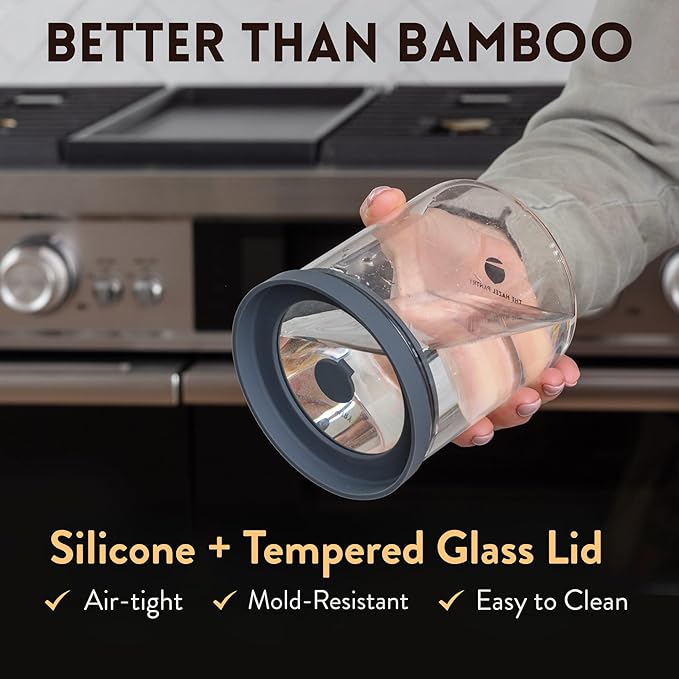 Glass Airtight Food Storage Containers with Silicone and Glass Lids – BPA-Free Jars and Canisters for Pasta Rice Flour, Dry or Wet Foods, Pantry Meal Prep – Set of 5 with Portion Tool