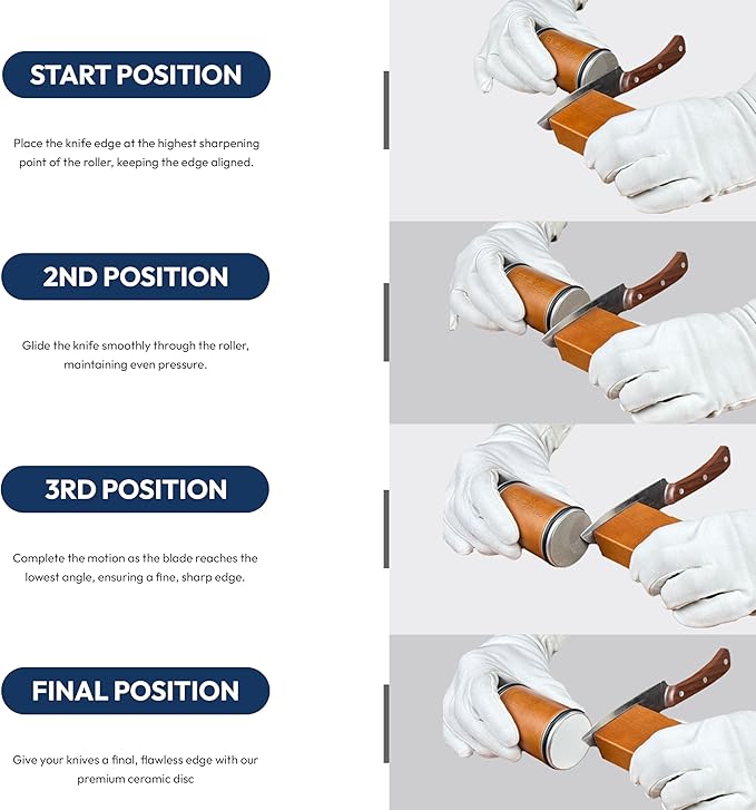 ELOA360 Knife Sharpener, Rolling Knife Sharpener Kit with Diamond and Ceramic Discs with 15° and 20° Magnetic Angle, kitchen knife sharpener, Razor-Sharp knife sharpening Tool (Stainless Steel)