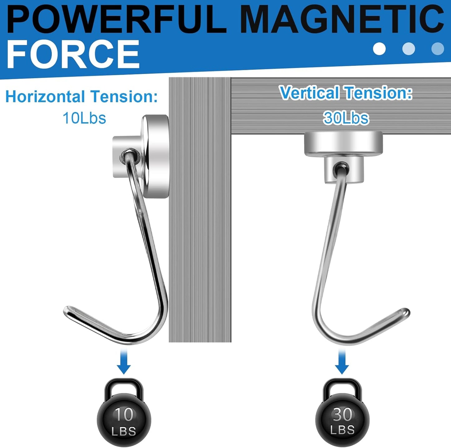 E BAVITE Swivel Swing Silver Magnetic Hooks,30LBS Powerful Strong Neodymium Rare Earth Magnet Hook. Perfect for Refrigerator, Kitchen and Other Surfaces, Pack of 50