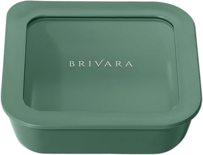 Ceramic Coated Glass Food Storage Container | No PTFE, PFOA, PFAS, and BPA | Reusable Non Toxic Meal Prep Container with Glass Lid | Easy To Store | 2.5 Cup Square [Pine]