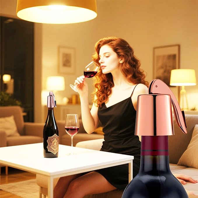 Stainless Steel Wine Bottle Stoppers with Silicone - Reusable Wine Freshness Keep,Wine Bottle Sealer Stopper, Ideal Wine Saver Accessory Gift (RoseGold2 Pack)