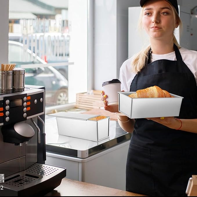 2 Pack Pullman Loaf Pan with Lid, 13x4 Inch Large Capacity Bread Loaf Pan with Cover, Non-Stick Bakeware for Baking and Toasting