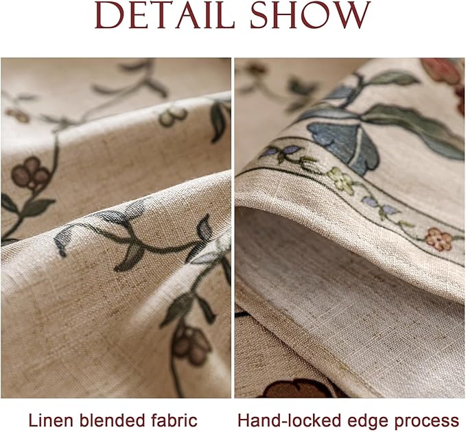 patdrea Designer Floral Linen Table Cloth Durable Breathable Tabletop Cover Dacorative Kitchen Dining Tablecloth for Round Tables for Kitchen Dining Parties,Holiday Christmas,Diameter 55"