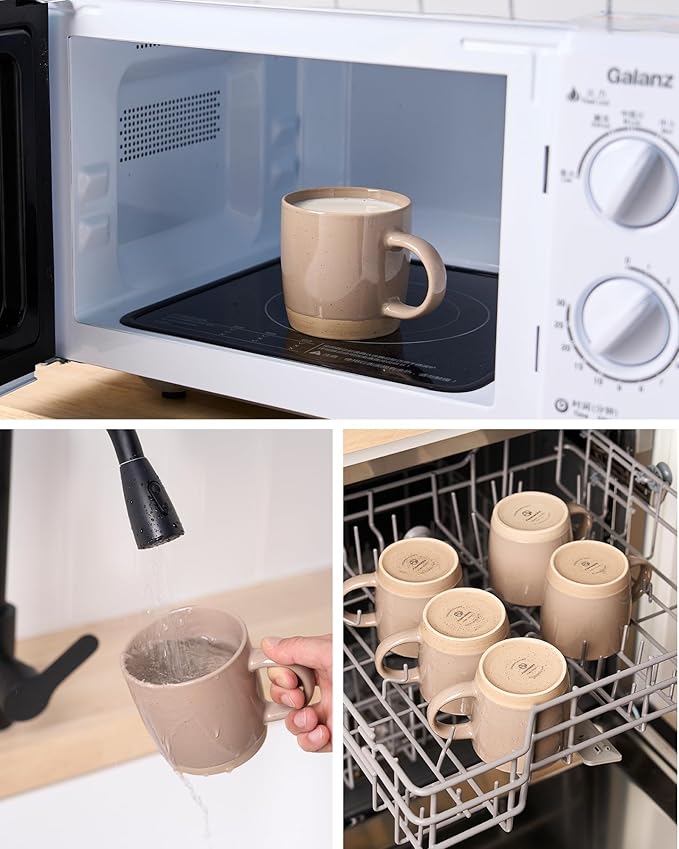 famiware Coffee Mugs for 6, 12 oz Mug Set, Dringking Cup with Handle for Coffee, Tea, Cocoa, Milk, Milkyway serise, White+Cinnamon Brown