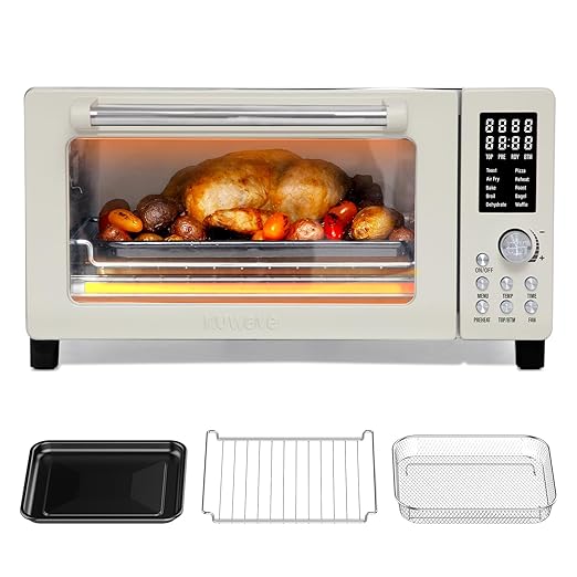 Nuwave Bravo Air Fryer Toaster Smart Oven, 10-in-1 Countertop Convection, 1800 Watts, 21-Qt Capacity, 50°-450°F Temp Controls, Top and Bottom Heater Adjustments 0%-100%, PFAS Free, Cream