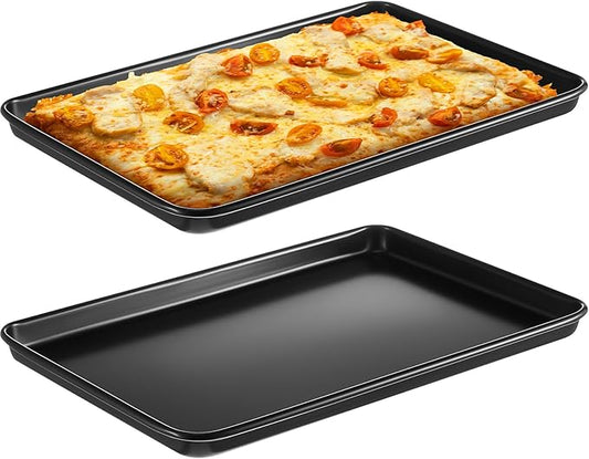 2 Pcs 13.5 Inch Grandma Style Pizza Pan Hard Rectangular Black Non Stick Sicilian Style Carbon Steel Pizza Pan Dish Pre Seasoned Bakeware Kitchenware
