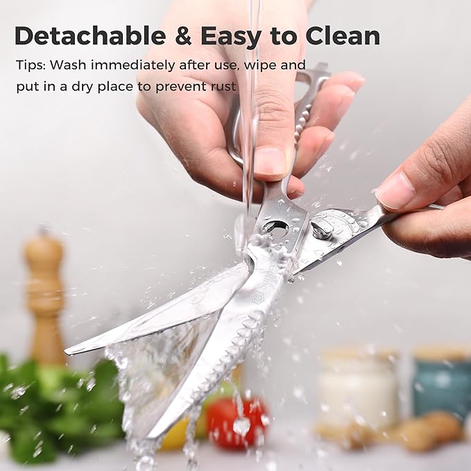 Sunnecko Kitchen Scissors for Food, Heavy Duty Scissors All Purpose Kitchen Shears That Come Apart, 9 Inch Fully Forged Stainless Steel with Curved Blades