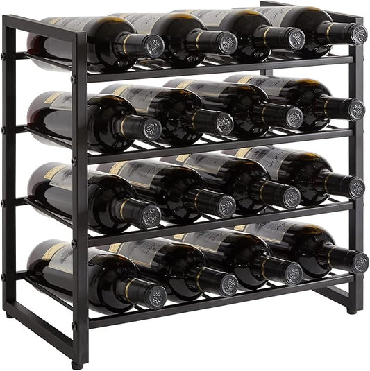 IBUYKE Wine Racks Countertop, 4 Tiers Metal Wine Rack,Wine Rack Freestanding Storage 16 Bottle Capacity, for Home Kitchen, Pantry, Wine Cellar, Bar, Black UTMJ903H