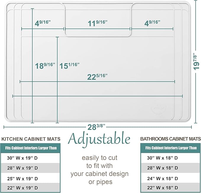 Original Under Sink Mat - Adjustable Silicone, Waterproof Vanity Mat - 28" x 19" or Smaller