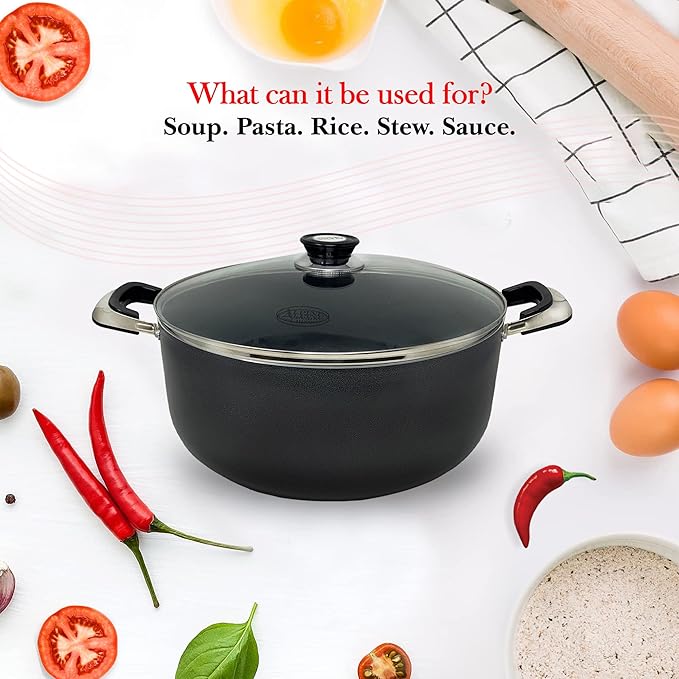 Alpine Cuisine 18 Quart Non-stick Stock Pot with Tempered Glass Lid and Carrying Handles, Multi-Purpose Cookware Aluminum Dutch Oven for Braising, Boiling, Stewing