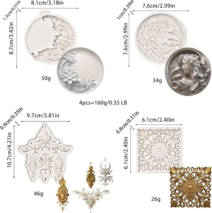 (Four-Piece Set) Picture Frame Flowers, Flowers and Girls, Vintage Carving, Silicone Mold - Resin Mold - Home Decor DIY Tools - Jewelry Casting Clay Plaster Mold