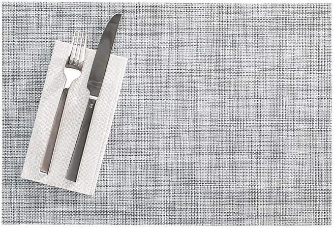 Restaurantware Carmel Mesh 16 x 12 Inch Table Placemats Set Of 6 Woven Washable Placemats - Heat Tolerant No Stain White Vinyl Kitchen Placemats With Black Threads Easy To Clean