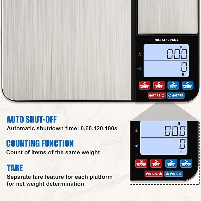 22lb Dual Platform Digital Kitchen Scale, Diyife® Stainless Steel Food Scale with 22lb and 17.6oz Precision Capacity (0.01oz/0.001oz), 7 Units, Tare, Multifunctional for Baking Cooking Food Weighing