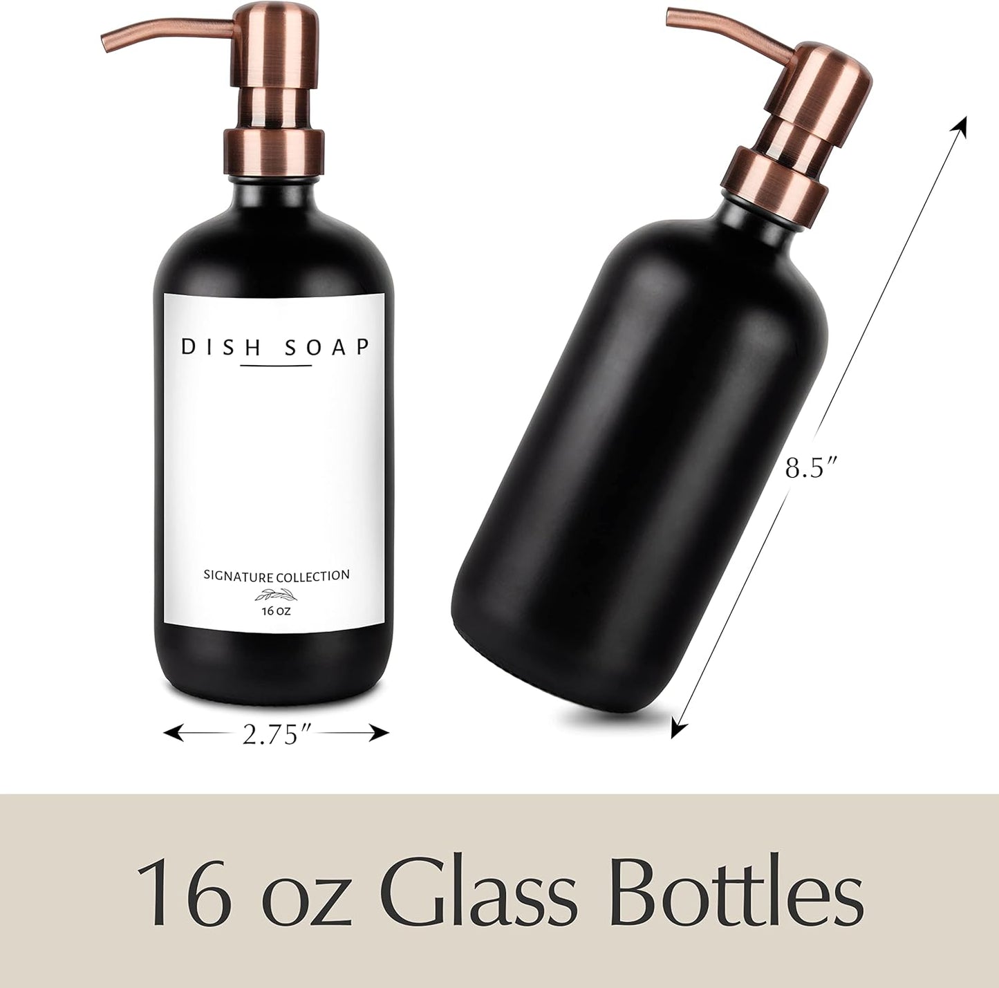 Emerson Soap Dispenser, Dish Soap Dispenser for Kitchen - Soap Dispenser Bathroom Set, Hand Soap Dispenser, Kitchen Soap Dispenser Set, Glass Soap Dispenser with Pump and Labels, 16 Oz, 2 Pack