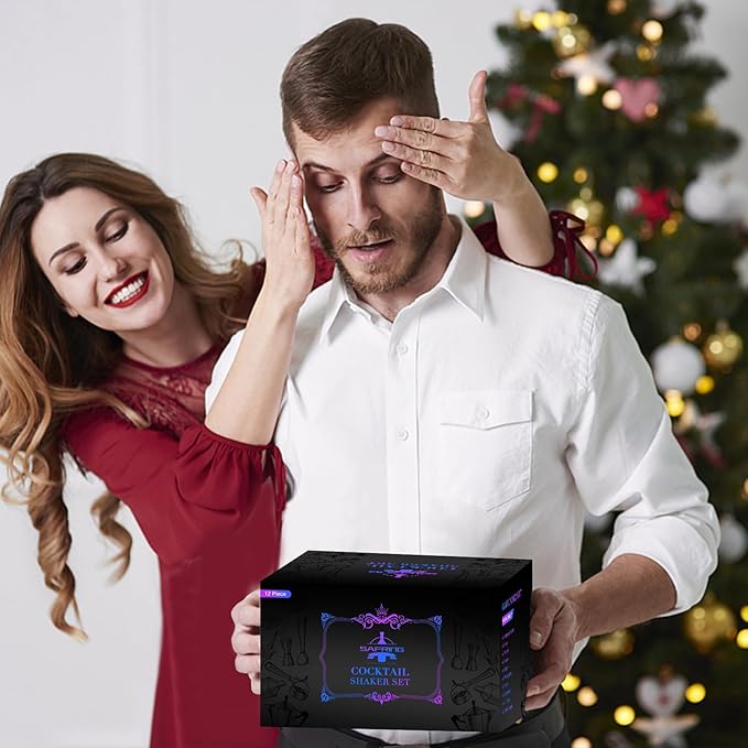 Bartender Kit with Stand, 12-Piece Bar Set | 24oz Cocktail Shaker Set for Drink Mixing, Martini Shaker Set with Bar Tools, Recipes Booklet | Fun Housewarming Gift (Rainbow)