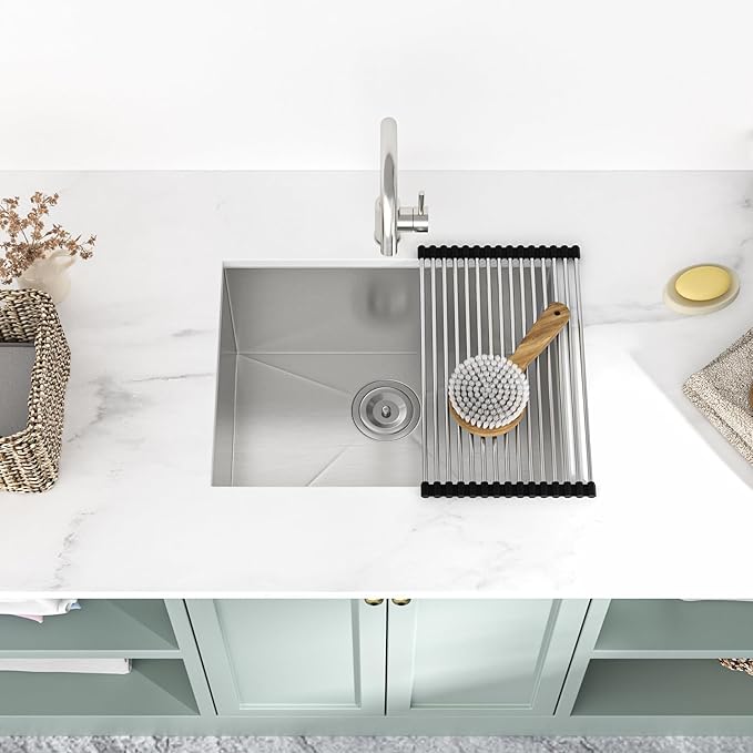 Mocoloo 23 Inch Laundry Sink - 23 x 18 Undermount Utility Sinks 16 Gauge Single Bowl Stainless Steel Utility Tub Sink 12 Inch Deep Laundry Room Sinks Under Counter Seamless Handmade Basin