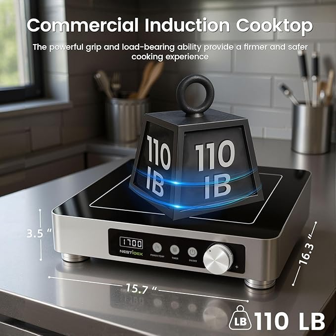 Induction Cooktop, Commercial Portable Electric Stove, 11.8-inch Heating Coil, Stainless Steel Countertop Burner With 24 Hours Timer, Powerful 1700W Professional Hot Plate For Cooking