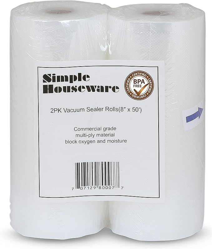 Simple Houseware Vacuum Sealer Bags 8'' x 50' Sous Vide Roll, 2-Pack