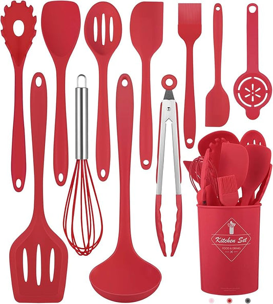 Kitchen Utensils Set-12 Pieces Silicone Cooking Utensils Set (Dishwasher Safe) 392°F Heat Resistant Spatula Set, Nonstick Cookware