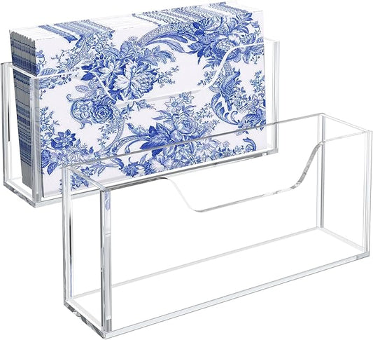 Acrylic Guest Towel Napkin Holder for Table, 2pcs Clear Disposable Hand Towel Holder for Bathroom, Washbasin Side Waterproof Tissue Dispenser for Home, Kitchen, Restaurant and Hotel