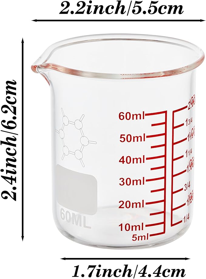 High Borosilicate Glass Measuring Cup-V-Shaped Spout，Glass Measuring Beaker for Kitchen or Restaurant, Easy to Read, 60 ML (2 Oz)-Pack of 2