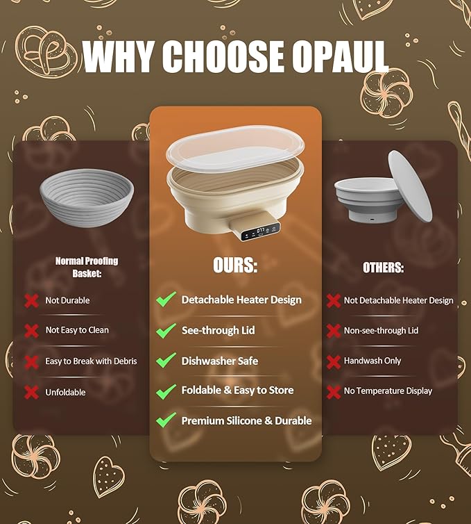 Heating Banneton Bread Proofing Basket, Foldable Sourdough Bread Baking Supplies, Silicone Sourdough Starter Kit, 11" 2L Oval Banneton Basket, Baking Gifts for Women & Baker (1 Pack)