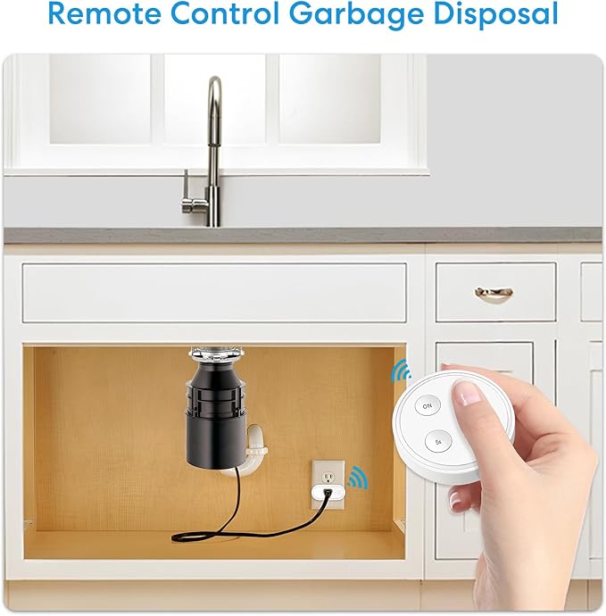 Garbage Disposal Wireless Switch Kit, Sink Top Waste Disposal On/Off Switch Remote with 5s/10s Timer, Air Switch Replacement for Waste Food Disposer Up to 1HP, 16A/1800W, White