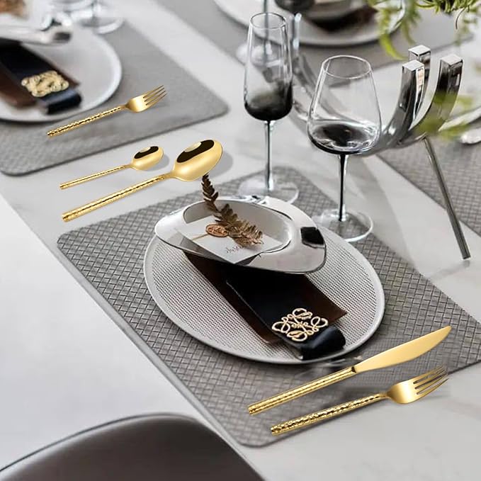 40-Piece Gold Hammered Silverware Flatware Cutlery Set Service for 8,304 Thickened Stainless Steel Cutlery Knife,Fork and Spoon Set,Dishwasher Safe,Gift Package for Wedding Housewarming