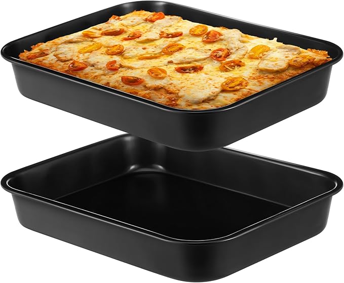 2 Pcs Detroit Style Pizza Pan 16 x 11.5 x 3.15 Inch Hard Rectangular Deep Pizza Pans Non Stick Sicilian Style Pan Dish Pre Seasoned Bakeware Kitchenware