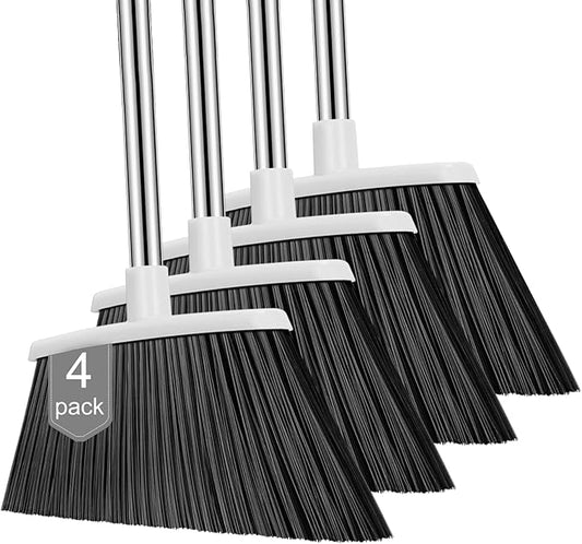NACENA Heavy Duty Broom, 55 Inch Long Handle Outdoor Large Angle Brooms, Commercial Broom for Sweeping Indoor, for Home Garage Kitchen Office Courtyard Lobby Patio Lawn Concrete, 4 Pack (Grey&White)