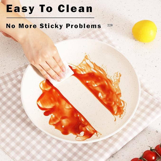 Non Stick Pot and Pan Set with Removable Handle, Ceramic Cookware Set Detachable Handle, Induction Kitchen Camping Stackable Pots Pans, Dishwasher/Oven Safe, Cream