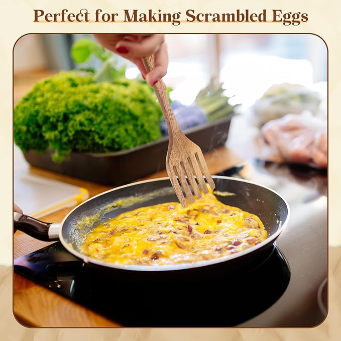 Baderke 10 Inches Acacia Wooden Forks for Cooking Kitchen Baking Tool Five Tines Long Handle Wood Fork for Home Restaurant Kitchen Salad Pasta Grill Tasting Utensils