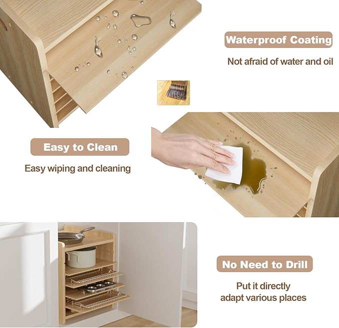 7 Tier Wooden Tray Dividers for Cabinets Cookie Sheet Organizer for Pot, Pans, Baking Tray Organizer for Kitchen Documents Storage(14" W x 16.5" H x 15.2" D)