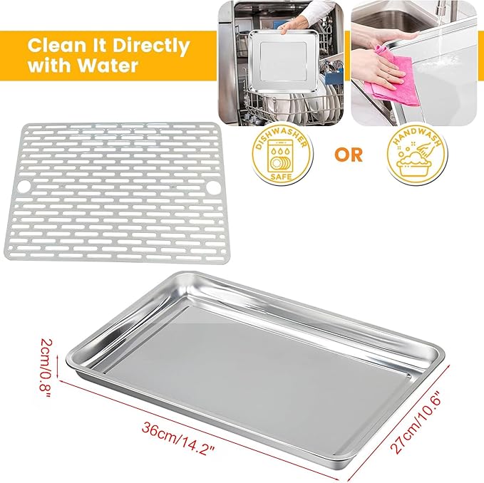 Loaf Pans for Baking Sheet, 14 Inch Extra Large Stainless Steel Bread Cookie Pan Tins for Homemade Meatloaf Cake Brownies, Healthy Duty Bakeware Tray, Dishwasher Safe, 2Pcs