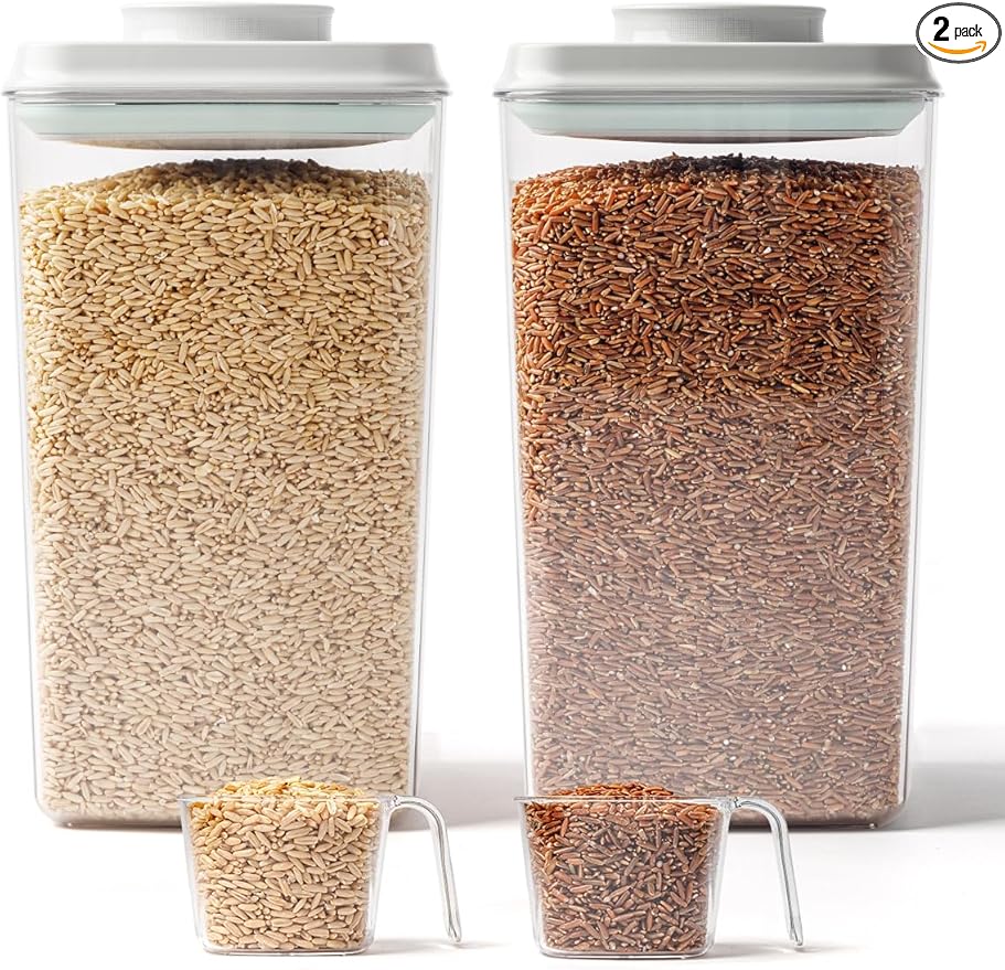 Cereal Containers Storage, 2 Pack Rice Holder, 4.22 Qt - 6 Lbs Food Storage Container Bin with Pop-up Lid for Rice Flour Sugar, Dry Food Holder for Kitchen Pantry Organization and Storage