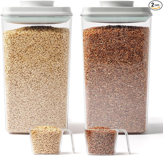 Cereal Containers Storage, 2 Pack Rice Holder, 4.22 Qt - 6 Lbs Food Storage Container Bin with Pop-up Lid for Rice Flour Sugar, Dry Food Holder for Kitchen Pantry Organization and Storage