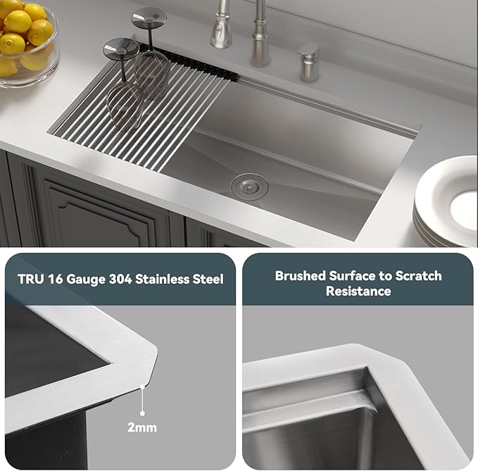 Lordear 32 Undermount Kitchen Sink 32x19 Inch Stainless Steel Kitchen Sinks Ledge Workstation 16 Gauge Single Bowl Under Counter Handmade Sink with Cutting Board