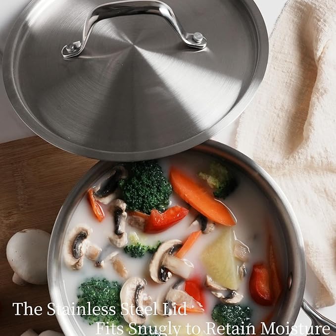 2 QT Saucepan with Lid,3-Ply Stainless Steel Saucepan,Professional Grade Cookware,Induction Compatible