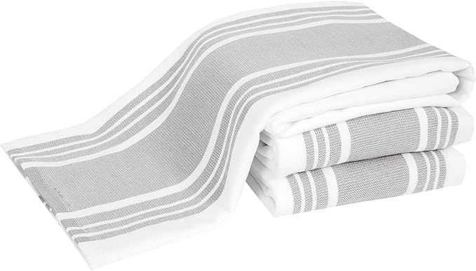 All-Clad Dual-Purpose Kitchen Towels: Highly Absorbent - 100% Cotton, 17"x30" Dish Towels for Cleaning & Drying Dishes & Glassware, 3-Pack, Titanium